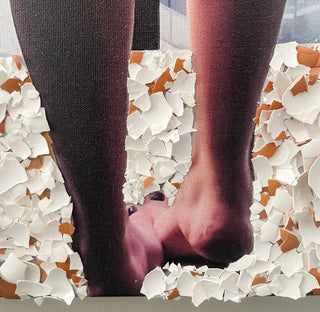 Hourglass figure woman print domestic violence Art with dried flowers