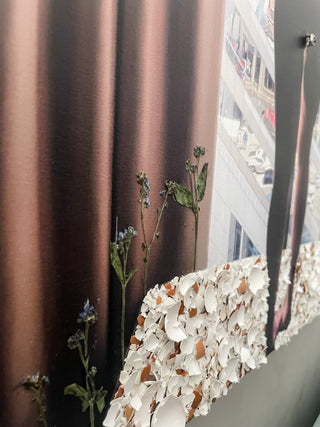 Hourglass figure woman print domestic violence Art with dried flowers
