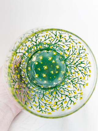 Glass hand painted container planter pot self-watering planter vase propagation station daisy green and yellow cottage core witchy magic crystal ball unique indoor gardening gifts hand-painted floral graphic flower Hogwarts herbology professor sprout practical magic
