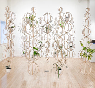 Handmade bamboo circle trellis for indoor plants pothos vine natural boho decor With Upcycled wall hanging planter