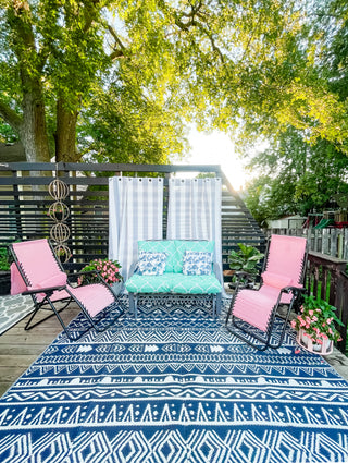 Grand millennial decor deck outdoor living makeover old house bungalow remodel diy on a budget whimsical cottage core outdoor dining traditional gardening style trellis Ehlers Danlos pink pastel decor