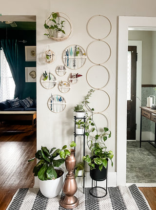 Daisy bamboo handmade minimal trellis stake for indoor plants whimsical cottage core flower decor trellis for indoor plants unique garden gifts scandi boho bohemian decor flower power unique gardening gifts potted houseplants sustainable environmentally friendly neutral decor woodland witchy forest natural wood small business what to do with trailing plants vines planter trellis combination wall hanging Minimal decor