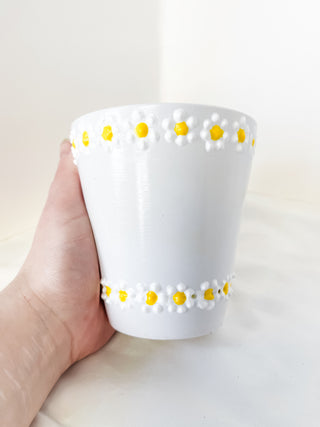 Daisy ditsy floral hand-painted planter cottage core yellow daisy ceramic planter with drainage for small indoor plants unique whimsical plant gifts 