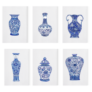 Hand drawn painted digital print blue and white classic traditional chinoiserie vase grand millennial Ginger jar
