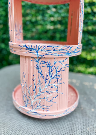 Whimsical Barbie core glossy blush pink handmade plant stand side table tiered lacquer table on wheels dopamine decor