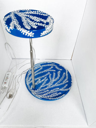 Bridgerton regency blue botanical fern design abstract nature painting hand painted small business sustainable plant light led desk lamp lighting Disney coquette traditional decor indoor gardening houseplant unique plant lover chinoiserie blue and white ceramics 