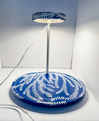 Bridgerton regency blue botanical fern design abstract nature painting hand painted small business sustainable plant light led desk lamp lighting Disney coquette traditional decor indoor gardening houseplant unique plant lover chinoiserie blue and white ceramics 

