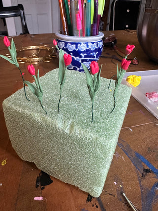 Spring in a Jar- Miniature Handmade Clay Flowers in Glass Cloche