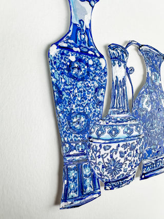 Chinoiserie Ceramics Grouping Print- Hand-Painted & Shadow-Mounted