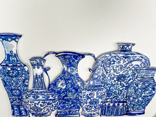 Chinoiserie Ceramics Grouping Print- Hand-Painted & Shadow-Mounted