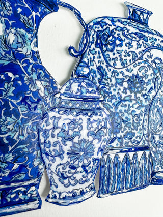 Chinoiserie Ceramics Grouping Print- Hand-Painted & Shadow-Mounted