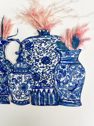 Foyer Fever Dreams Print with Dried Floral and Hand-Painted Accents- Grouping