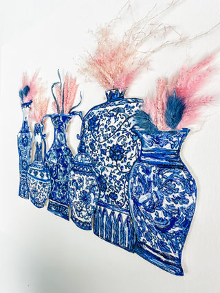 Foyer Fever Dreams Print with Dried Floral and Hand-Painted Accents- Grouping