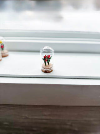 Spring in a Jar- Miniature Handmade Clay Flowers in Glass Cloche