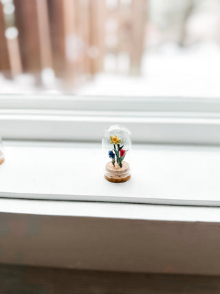 Spring in a Jar- Miniature Handmade Clay Flowers in Glass Cloche