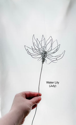 water Lilly lily lilies flower stem wire metal floral flowers wedding faux plants leaves persevered wedding bouquet forever flowers unique gifts for moms and flower lovers birth month gifts handmade small business curved leaf custom fake wedding July cancer Leo zodiac gifts minimalist dopamine decor made in America tabletop tablescape ideas houseplants leaves leaf decorations dried floral aluminum steel cute pretty flowers custom colors one-of-a-kind affordable fake flowers artificial fall