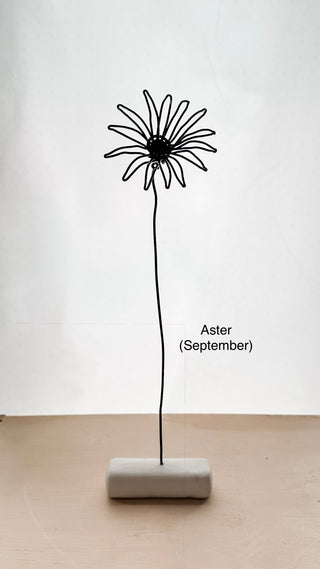 aster Daisy asters flower stem wire metal floral flowers wedding faux plants leaves persevered wedding bouquet forever flowers unique gifts for moms and flower lovers birth month gifts handmade small business curved leaf custom fake wedding  September Virgo zodiac gifts minimalist dopamine decor made in America tabletop tablescape ideas houseplants leaves leaf decorations dried floral aluminum steel cute pretty flowers custom colors one-of-a-kind affordable fake flowers artificial