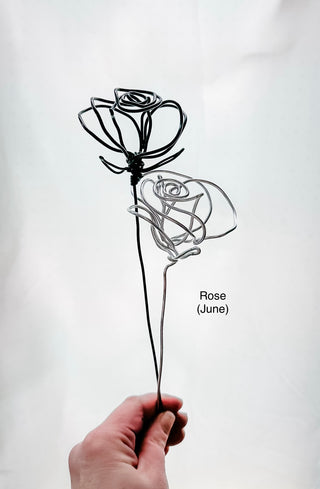 rose roses rosebud flower stem wire metal floral flowers wedding faux plants leaves persevered wedding bouquet forver flowers unique gifts for moms and flower lovers birth month June gifts handmade small business curved leaf custom fake wedding Gemini mid century whimsical modern minimalist dopamine decor made in America tabletop tablescape ideas houseplants leaves leaf decorations dried floral aluminum steel cute pretty flowers custom colors one-of-a-kind affordable fake flowers artificial