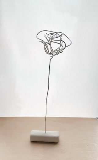 rose roses rosebud flower stem wire metal floral flowers wedding faux plants leaves persevered wedding bouquet forver flowers unique gifts for moms and flower lovers birth month June gifts handmade small business curved leaf custom fake wedding Gemini mid century whimsical modern minimalist dopamine decor made in America tabletop tablescape ideas houseplants leaves leaf decorations dried floral aluminum steel cute pretty flowers custom colors one-of-a-kind affordable fake flowers artificial
