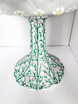 Vintage hand-painted milk glass eco friendly small business handpainted floral ditsy daisy vintage self watering planter tall tower unique Disney planter Rapunzel floral vines dopamine coquette whimsical girly planter pot set kawaii self-watering planter pot upcycled retro Disney one-of-a-kind made in USA 
