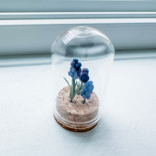 Spring in a Jar- Miniature Handmade Clay Flowers in Glass Cloche
