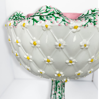 Decorative ice cream-themed planter with a pink base and green top on a white background Decorative ice cream-themed planter with a pink base and green top on a white background Vintage hand-painted milk glass eco friendly small business handpainted floral ditsy daisy vintage self watering planter tall tower unique Disney planter Rapunzel floral vines dopamine coquette whimsical girly planter pot set kawaii self-watering planter pot upcycled retro Disney one-of-a-kind made in USA 
