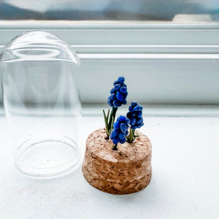 Spring in a Jar- Miniature Handmade Clay Flowers in Glass Cloche