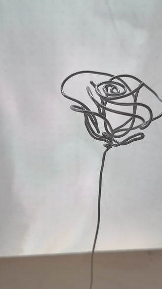 rose roses rosebud flower stem wire metal floral flowers wedding faux plants leaves persevered wedding bouquet forver flowers unique gifts for moms and flower lovers birth month June gifts handmade small business curved leaf custom fake wedding Gemini mid century whimsical modern minimalist dopamine decor made in America tabletop tablescape ideas houseplants leaves leaf decorations dried floral aluminum steel cute pretty flowers custom colors one-of-a-kind affordable fake flowers artificial