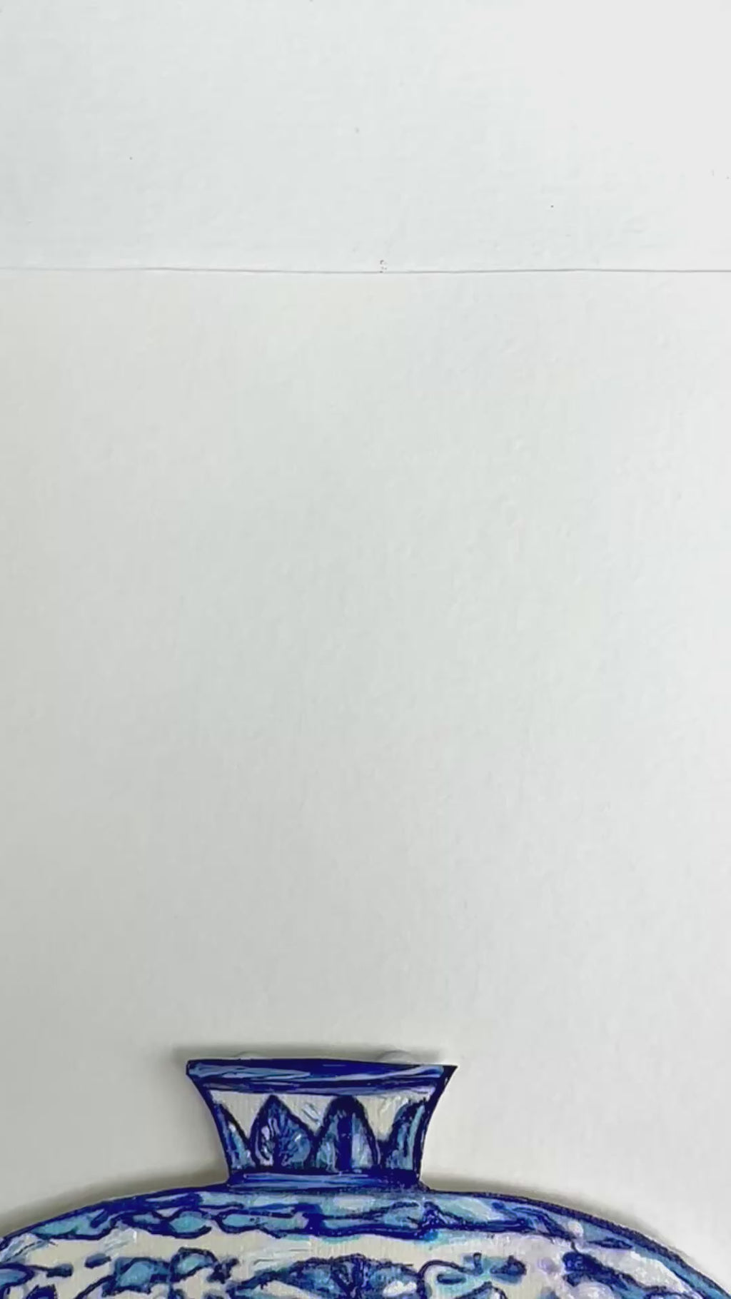 Blue and white ceramic vase on a white background curved leaf hand-drawn hand-painted print art prints affordable artwork artist made painted accents canvas paper blue & white ceramics chinoiserie vases ginger jar traditional decor Unframed Chinese pottery floral design trad grand millennial watercolor paper ready to frame elegance 