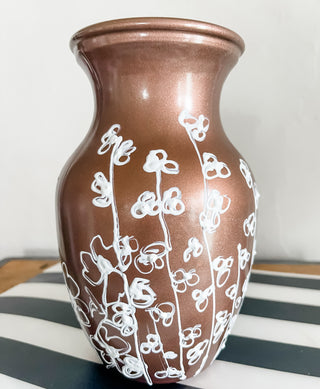 Copper and White Hand-Painted Wildflower Vase