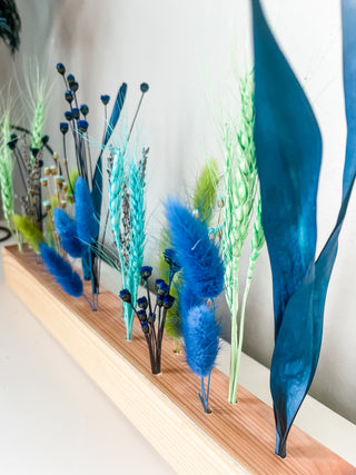 Bright Ombré  Blue and Green Dried Floral Centerpiece Display