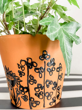 Three Color Hand-Painted Wildflower Ceramic Planter-Medium