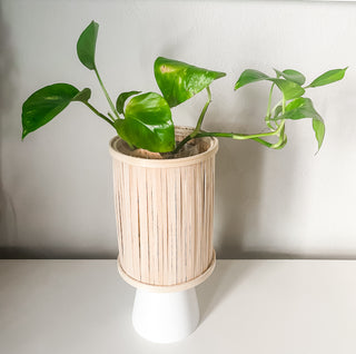 Minimal Handmade Upcycled Bamboo and Ceramic Pedestal Planter