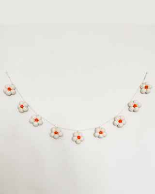 Felted wool daisy chain decor gender neutral nursery baby shower gifts handmade hand sewn small business whimsical witchy decor Stevie retro floral flowers daisy daisies cute unique boho neutral decor mcm ready to gift gifts 